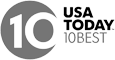 The image shows a logo with the number "10" inside a circle, and the text "USA TODAY 10BEST" to the right of it.