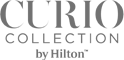 The image displays the logo of the "Curio Collection by Hilton," featuring text in a stylish font.